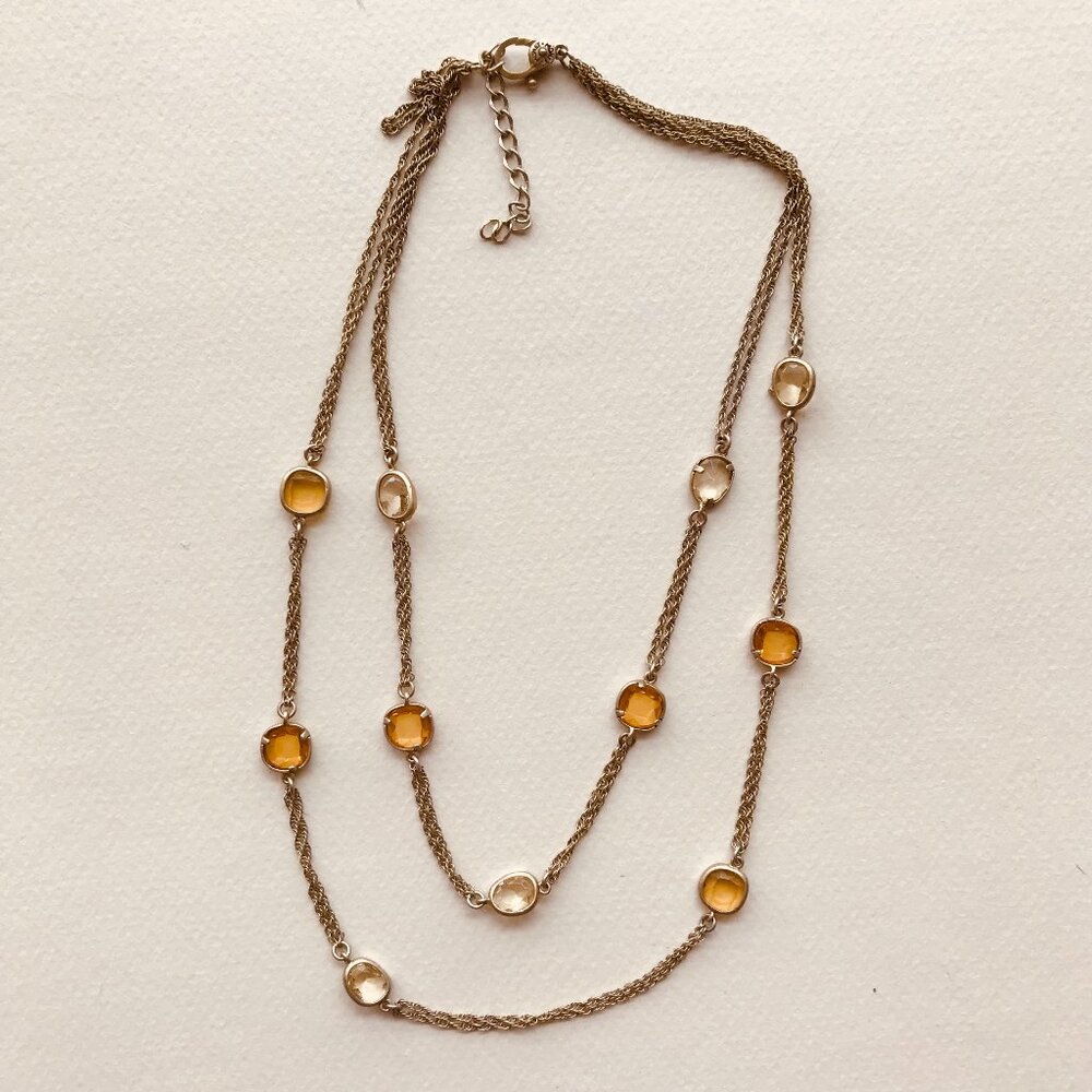 Vintage Monet Double Chain Necklace with Topaz Gems